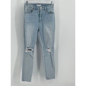 LOFT Jeans Curvy Skinny Ankle Women 26 Distressed High‎ Rise Raw Hem Light Blue